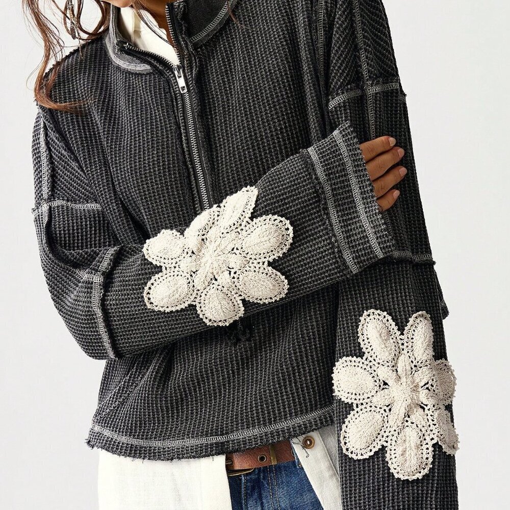 Black Casual Women's Knit Crew Neck Sweatshirt